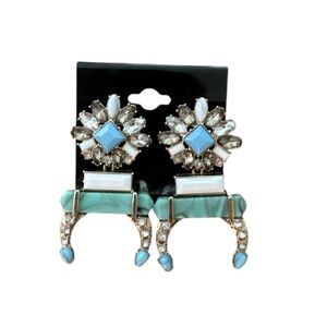 Sugarfix Baublebar Silver Tone Faux Turquoise Drop Statement Earrings Western